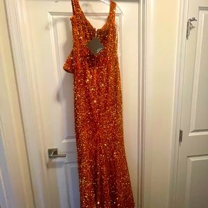 Orange/Gold sequin dress with split
